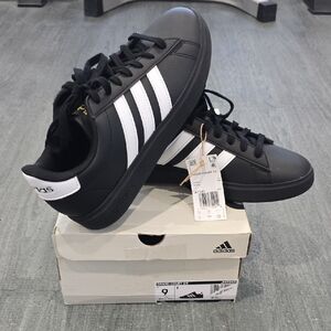 Adidas Women's Black Court 2.0 Sneakers with White Stripes